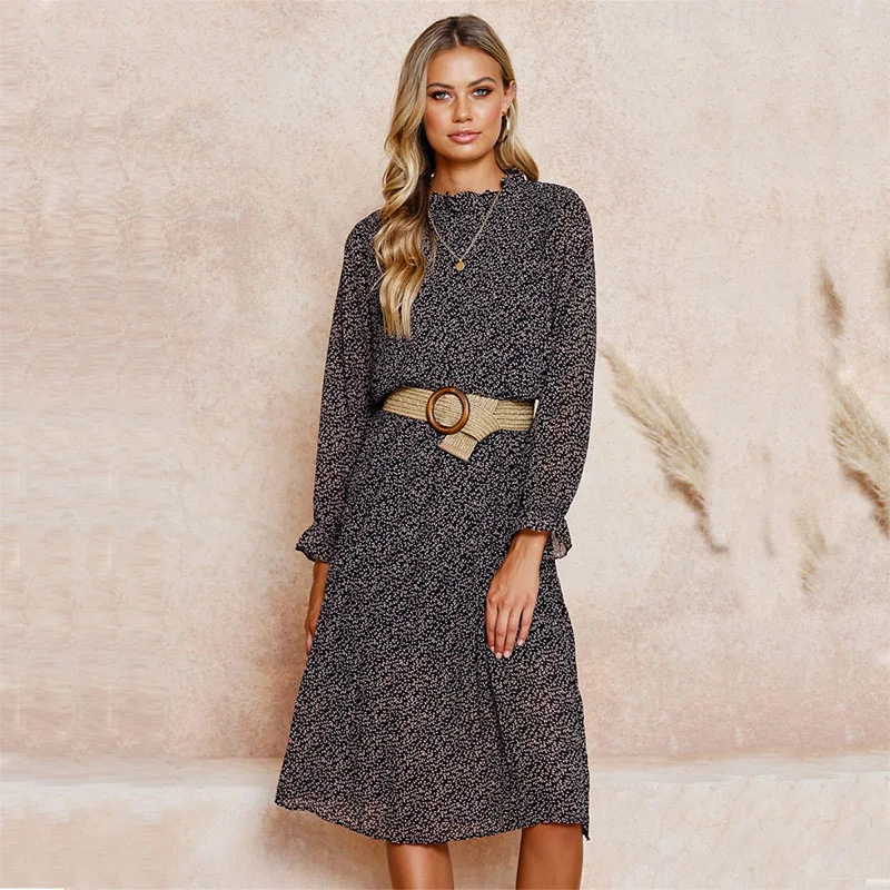 

Floral Women Long Sleeve Dress Autumn Slim ladies dresses Casual Women Midi Dress ropa mujer vestidos