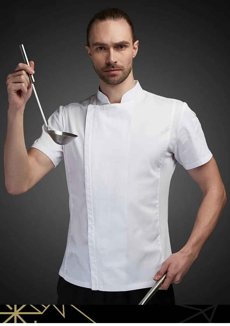 Высокое качество летние мужские белые и черные шеф-повара куртки с коротким рукавом кухня Ресторан общественного питания еда Serive Рабочая форма