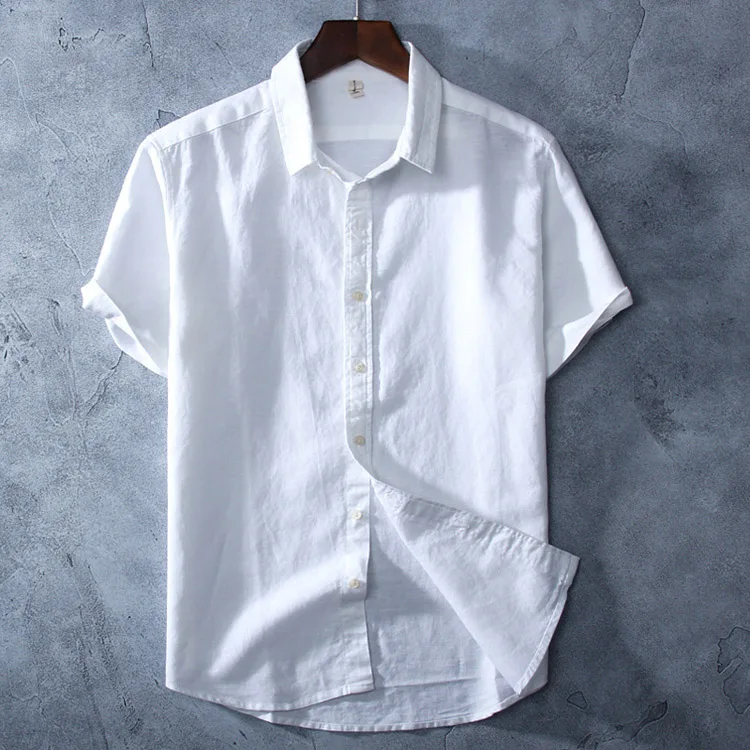 White JDDTON новые мужские летние хлопковые льняные рубашки дышащие с коротким рукавом повседневные модные стильные свободные сплошной цвет мужской тонкие рубашки JE108 - Цвет: White