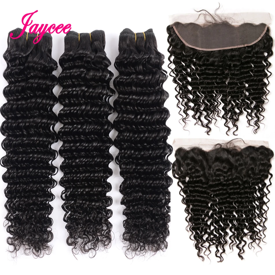 

Remy Haar Extension Deep Wave Bundles With Frontal 13x4 Lace Frontal With Bundles Tissage Cheveux Humain Avec Lace Frontale