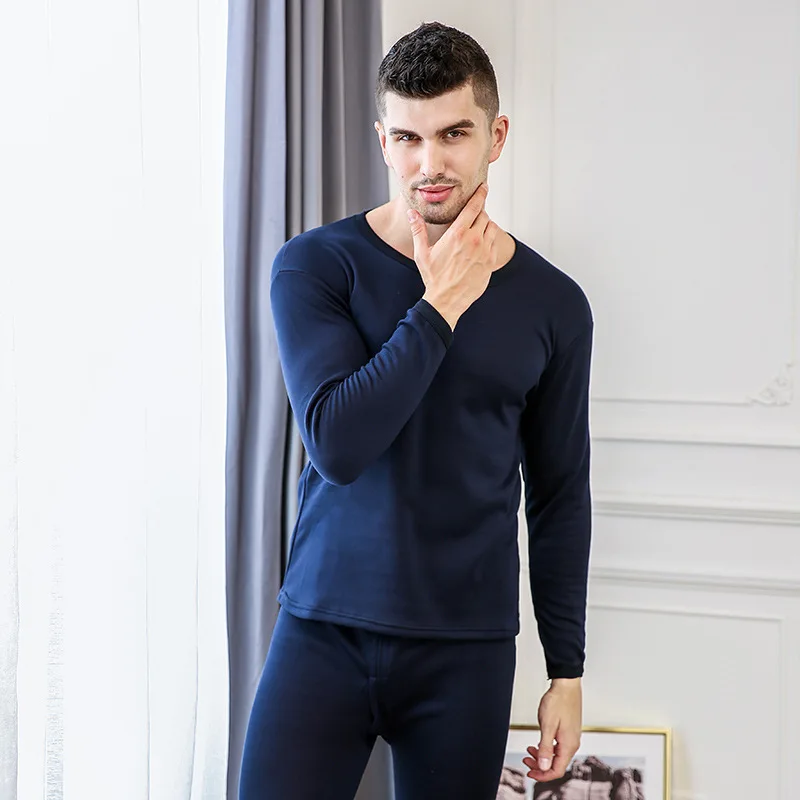 Men Navy Blue Новое термобелье для влюбленных с принтом Женское зимнее плотное теплое бархатное кальсоны костюм для защиты от пониженных температур Мужская многослойная одежда пижамы - Цвет: Men Navy Blue