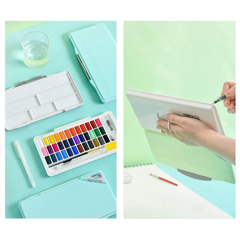 

24 Colors profession Solid Watercolor Paint Set Macarons Water Color Pigment Portable Box With Water Brush Pen Art Supplies