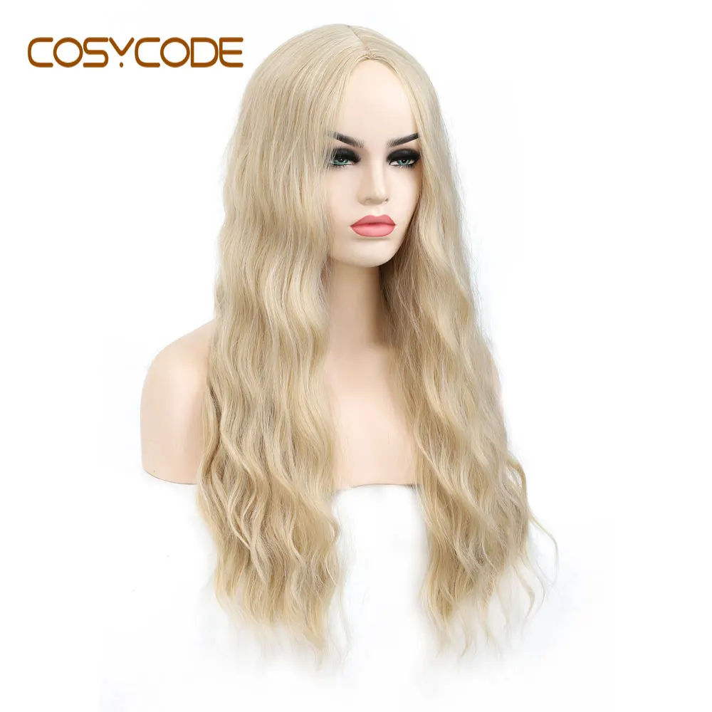 Wavy Wig Party-Wigs Synthetic-Costume Blonde Curly Cosplay Natural Wave Middle-Part Long