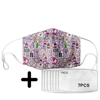 

Pink Cartoon Supplies Pattern Print Reusable Face Mask Teen Girls Protective Mouth Masks Nose Filter Unisex Masque Fast Sending