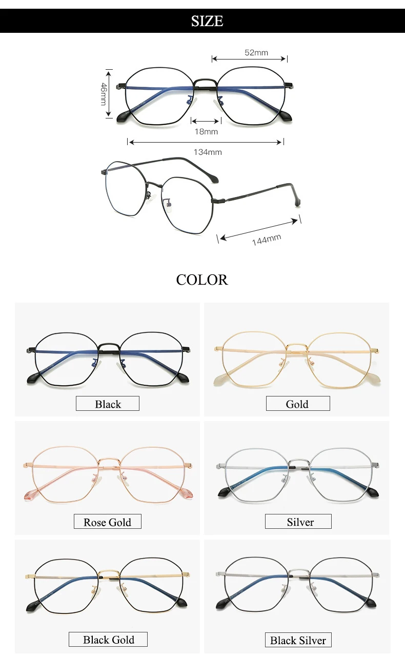 New metal anti-blue glasses retro polygon literary glasses frame men and women decorative simple flat mirror