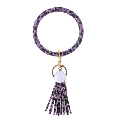 ZG New PU Leather O Bracelet KeyChains Circle Cute Same Color Tassel Wristlet Keychain Wholesale Women Girls - Цвет: NO.13