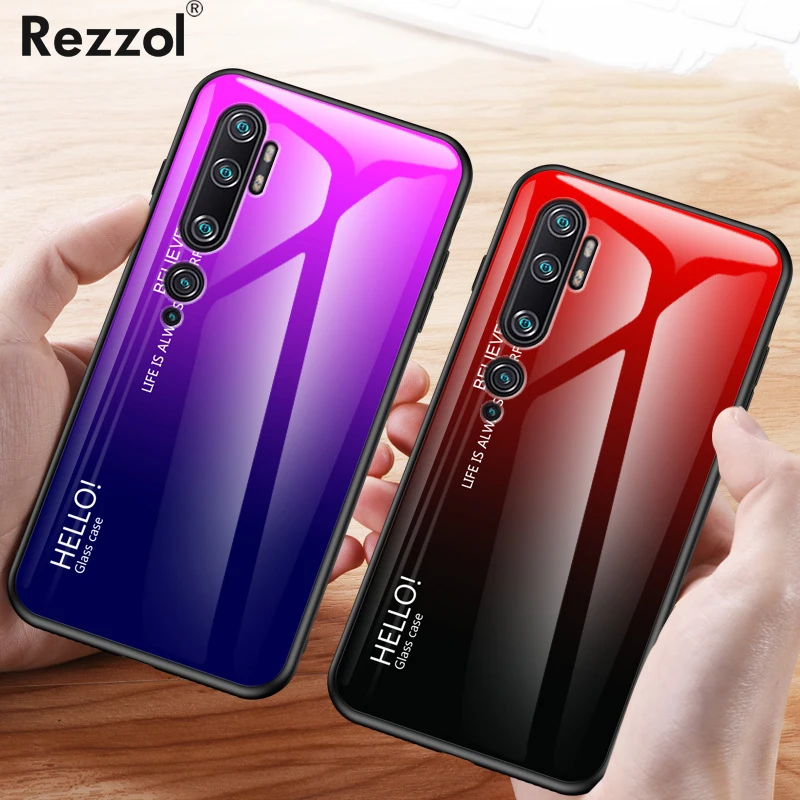 For Xiaomi Mi Note 10 Case Gradient Tempered Glass Soft Silicone Frame Hard CC9 Pro Coques | Мобильные телефоны и