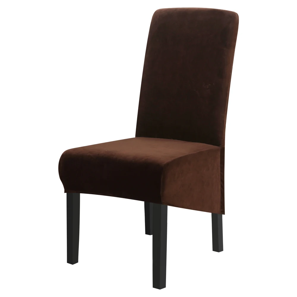 coffee 55-68cm Бархатные эластичные Чехлы для столовой, однотонные плюшевые чехлы на стулья из спандекса, защита для дома, столовой - Цвет: coffee 55-68cm
