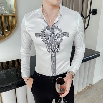 

24 Colour New Boutique Fashion Design Printing Mens Casual Slim Long-sleeved Shirts Social Male Tuxedo Shirt Mens Dress Shirts