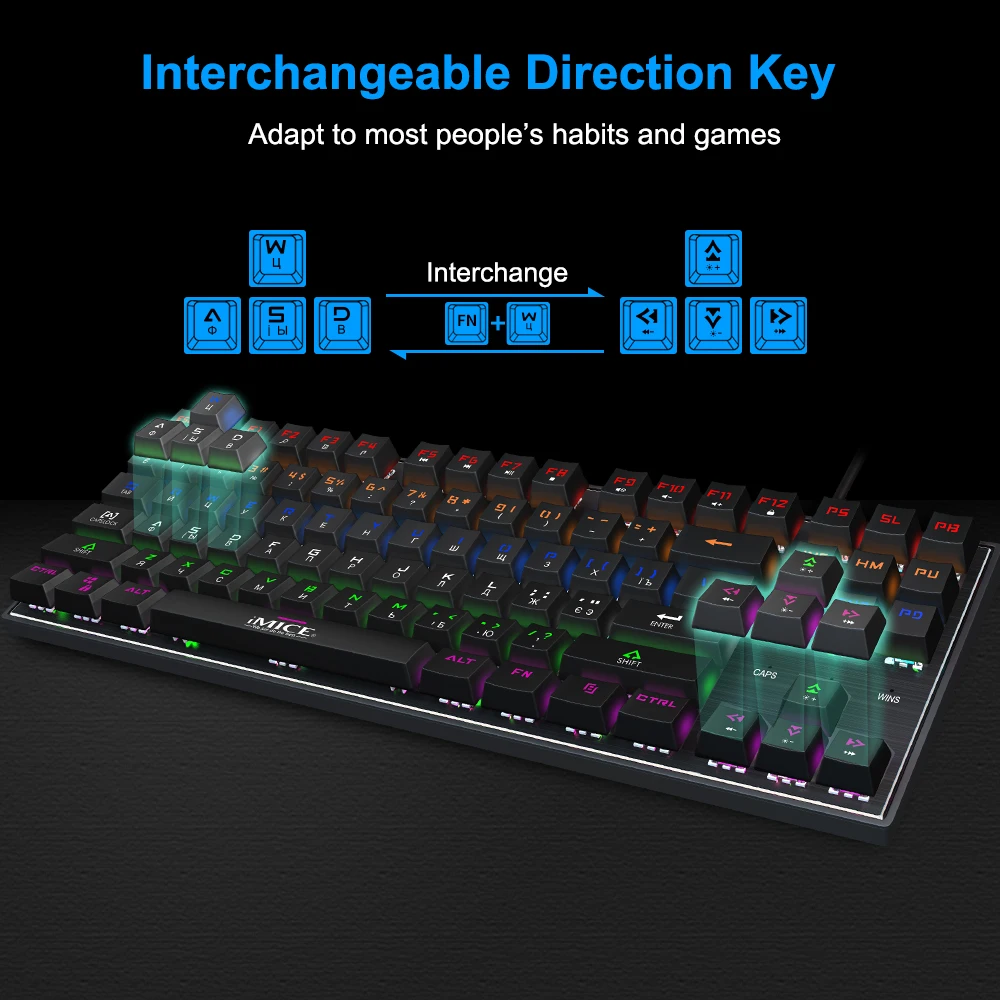 Mechanical Keyboard with Backlight Gaming Keyboard Russian Keycaps RGB Gamer Keyboard for Computer PC Game Blue Switch