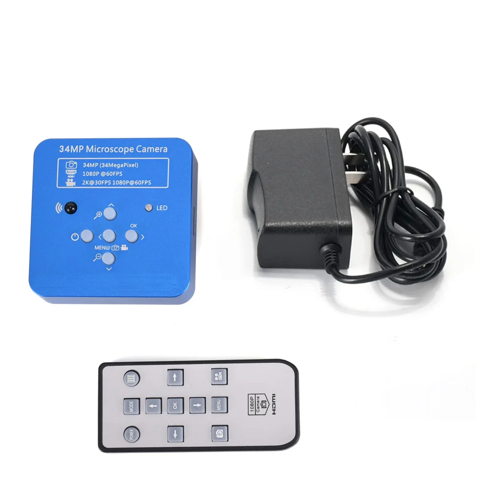 Blue-US 34MP Full HD промышленный электронный цифровой видео микроскоп камера для телефона Процессор набор для ремонта плат с пультом дистанционного управления - Цвет: Blue-US