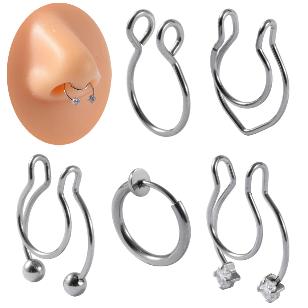 Stainless Steel Fake Nose Ring Hoop Septum Rings Clip Lip Ring Earrings Ear Studs Helix Lobe Tragus Cartilage Piercing 1Pcs