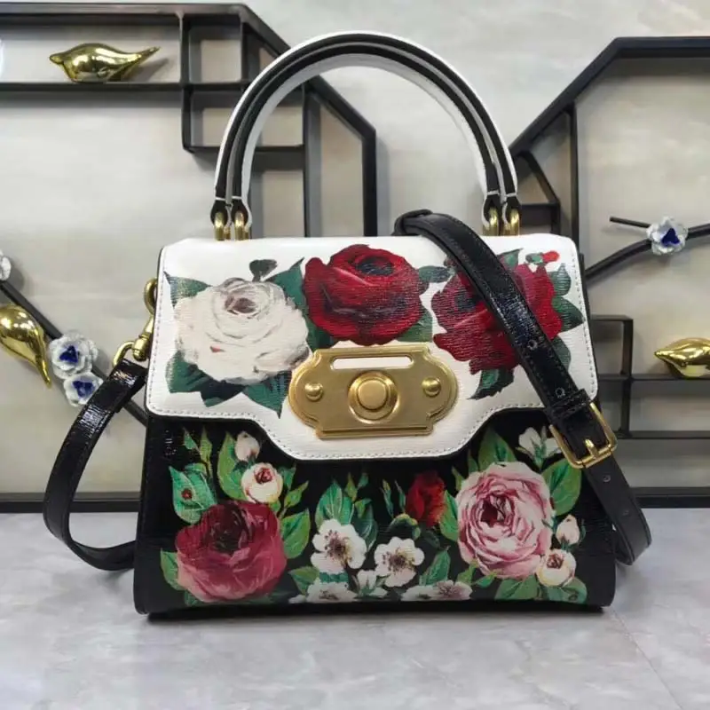 

2019 new flip printing handbag color printing Rose Leather retro one shoulder slant span handbag crossbody bags for women