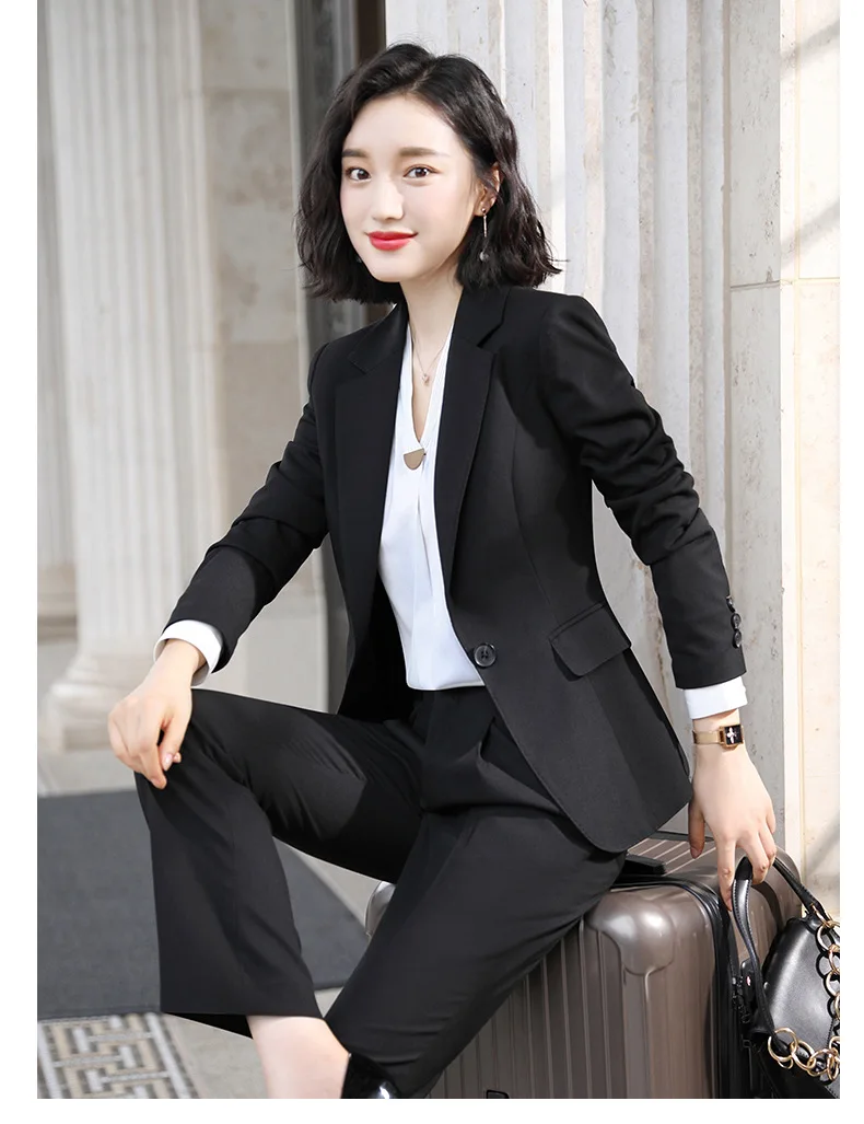 IZICFLY новые стильные розовые штаны, костюм Женская Офисная Униформа, элегантный деловой костюм из двух предметов, корейские женские брюки, большие размеры, синий