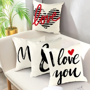 

Fuwatacchi Beige Letter Cushion Cover I Love You Linen Pillow Covers for Home Sofa Car Chair Fall Decoration Pillowcases 45x45cm