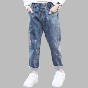 

Kids Jeans Girl Painting Print Girls Jeans Elastic Waist Jeans For Girls Spring Autumn Casual Clothes For Girls 6 8 10 12 14