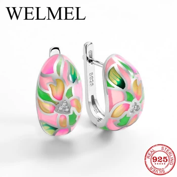 

Cherry blossom petals Pink Bohemia Dangle Earrings for Women High Quality 925 Silver Enamel CZ Earrings Wedding Party Jewelry