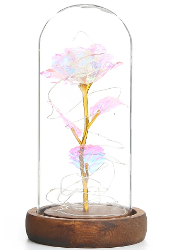 Светодиодный подарок на день Святого Валентина с изображением галактики розы, романтическая Хрустальная роза, высокая Боровая стеклянная деревянная основа, вечерние украшения для подруги и жены - Цвет: P