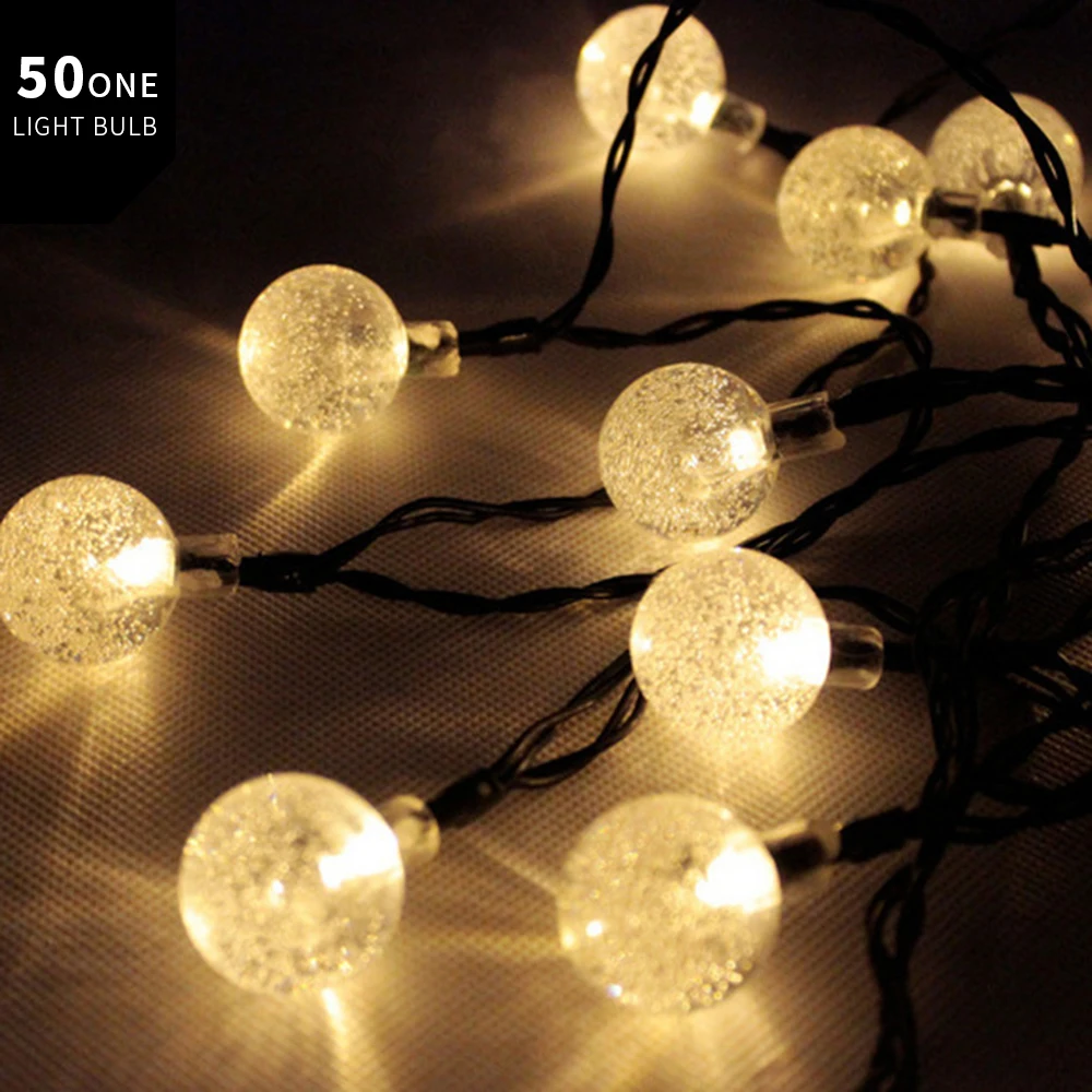 7 meters 50 lights-multiple colors solar LED crystal bubble ball light string