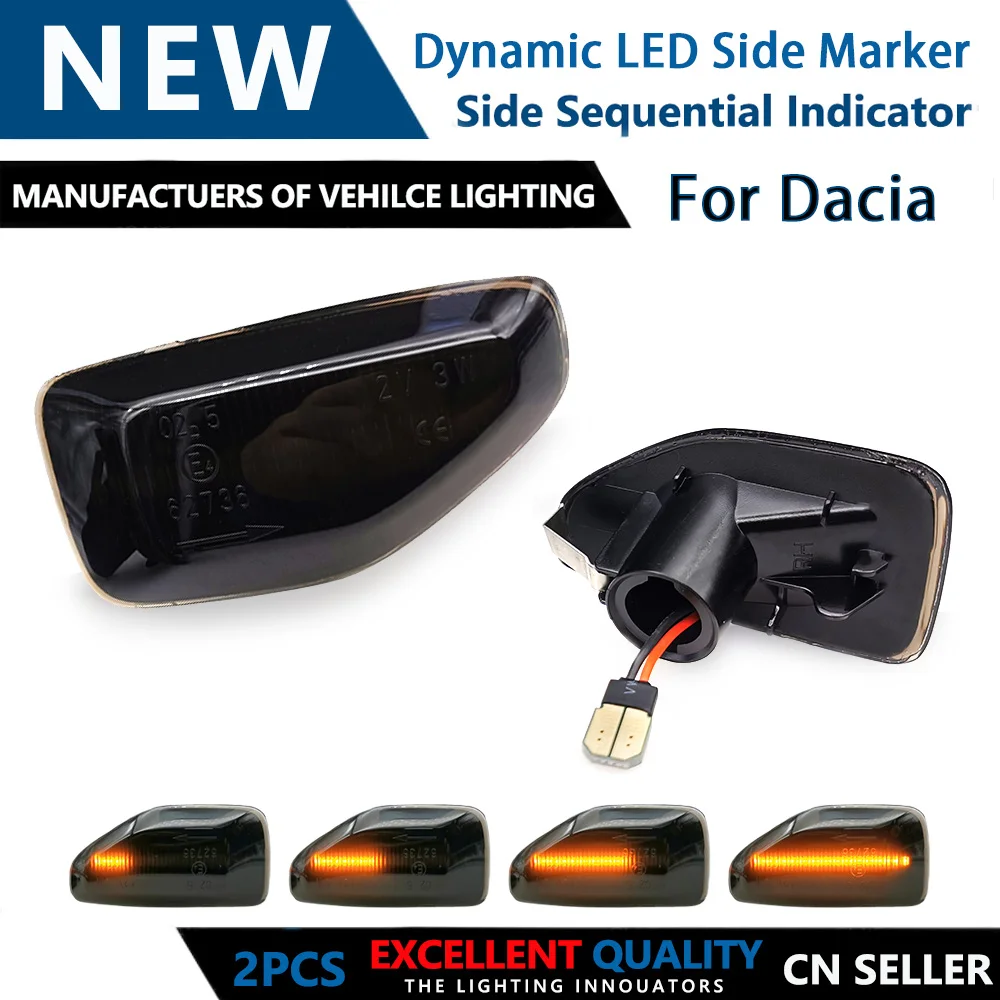 2Pcs Dynamic LED Side Marker Turn Signal Indicator Repeater Lamp For Dacia Duster Logan MK2 MCV MK2 Sandero MK2 Stepway MK2