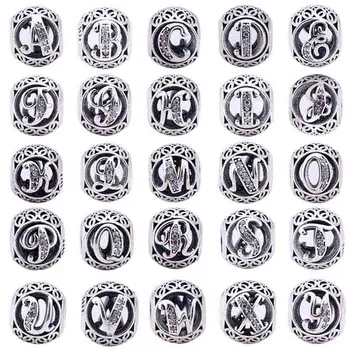 

A-R Original Openwork Alphabet 26 Letter With Crystal Beads Fit 925 Sterling Silver Bead Charm Bracelet Bangle
