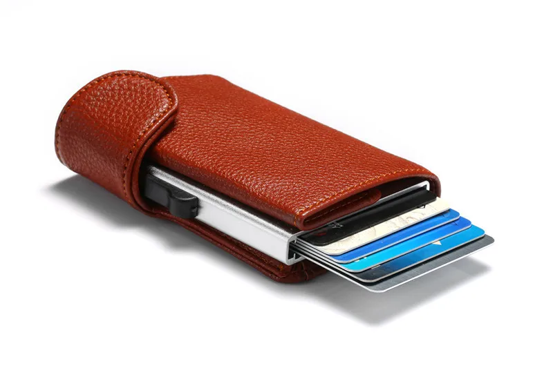 Новые Rfid противоугонные мужские держатели для карт из искусственной кожи, металлические кошельки для визиток, женские смарт-тонкие карманные клатчи, Прямая поставка
