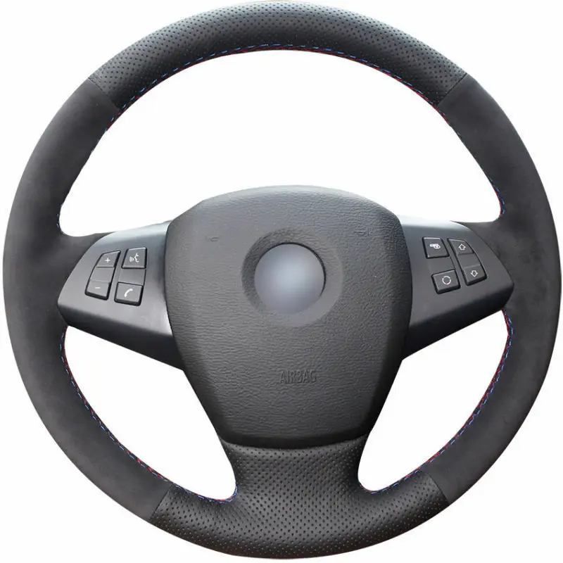 

For BMW E70 X5 2007-2011 Top Leather Steering Wheel Hand-stitch on Wrap Cover