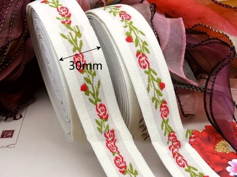 Meetee 2/5M 30mm Soft Nylon Elastic Band Ethnic Style Jacquard Elastic Webbing DIY Skirt Pants Belt Spring Lace Trims Material