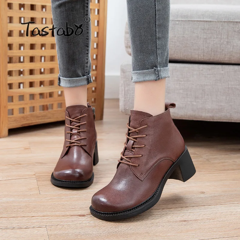 

Women Ankle Boots Pumps Shoes Winter Autumn Ladies Plush Warm High Heels Leather Fashion Pointed Toe Zip Short Female 2808