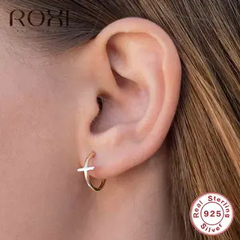 

ROXI 925 Sterling Silver Cross Stud Earrings For Women Sterling Silver Jewelry Simple Lovely Girl's Huggies Small Stud Earrings