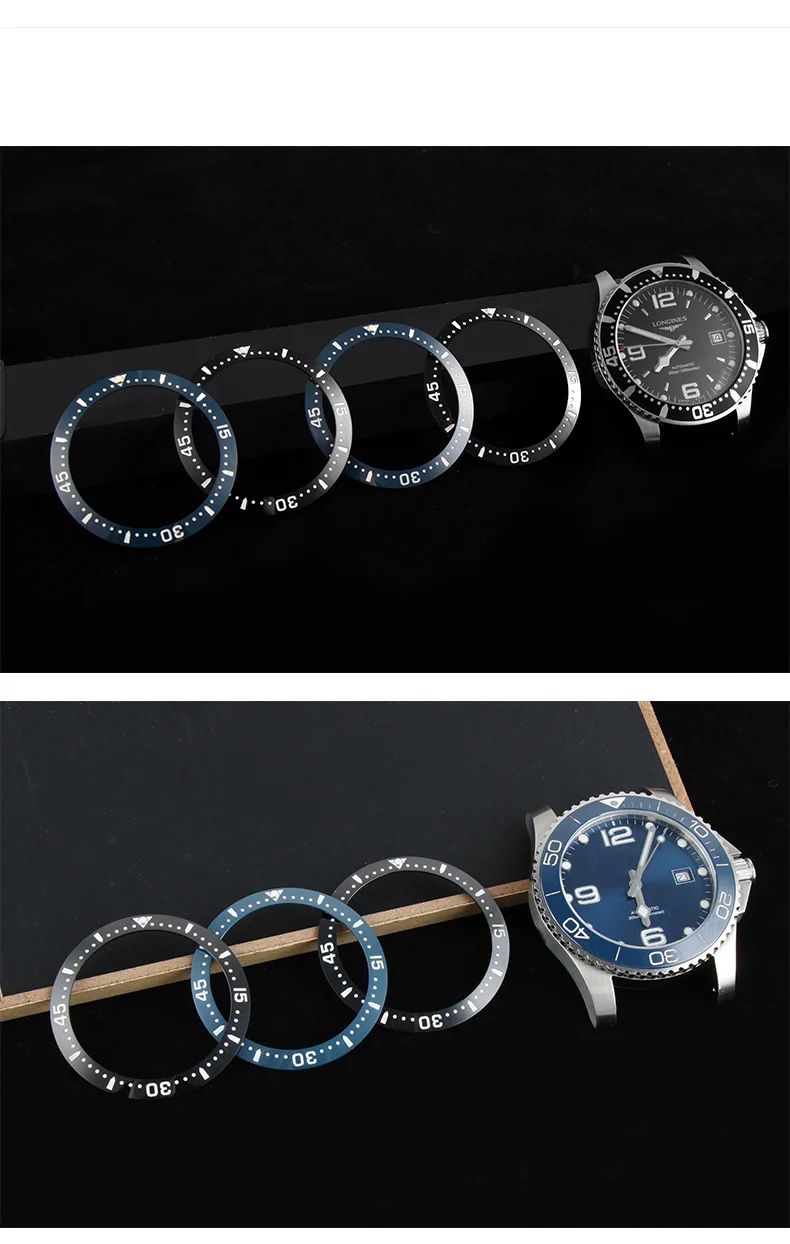 38 мм, черное, синее стекло, керамическое покрытие, вставка для Longines Conquest L3 41 мм, циферблат, мужские часы, циферблат, часы, Сменные аксессуары