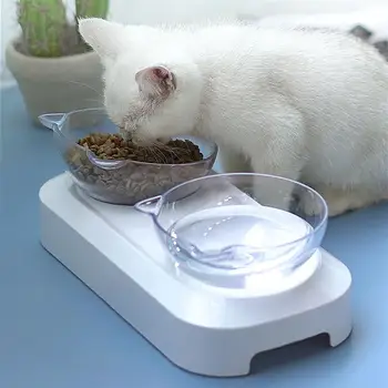 

Dog Cat Bowls Double Bowls with Raised Base Pets Food and Water Bowls Adjustable Protecting Cervical Vertebrae Bowls