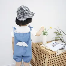 Детская одежда в Корейском стиле для девочек, ковбойские штаны на подтяжках милые штаны с крылышками летние детские штаны, 5