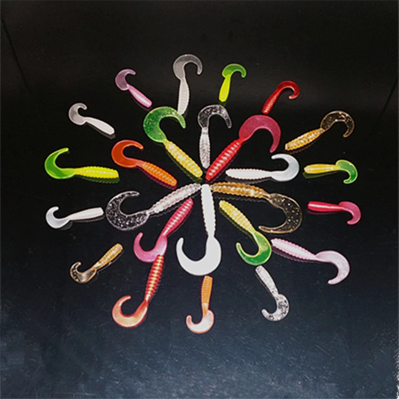 10 Colors Silicone Rubber Fake Maggots Bait Luminous Mini Curly Tail Grubs Soft Worms Fishing Lures 3.5cm 5.5cm 7cm Fishing Bait (16)