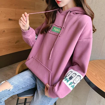 

2020 New Style Loose-Fit Brushed And Thick Hooded Cartoon Printed Hoodie Women's 7587