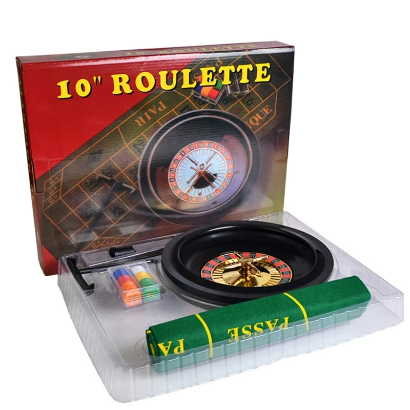 10 inch Roulette Game Set Casino Roulette with Table Cloth Chips for Bar KTV Party Borad Game