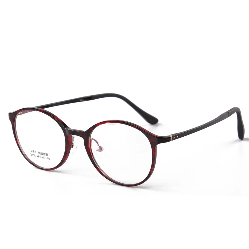 Круглые очки, оправа для женщин, ультралегкие, ULTEM(PEI), оптические очки для близорукости, мужские прецизионные оправы, прозрачные Линзы для очков, очки - Цвет оправы: Red Tortoise