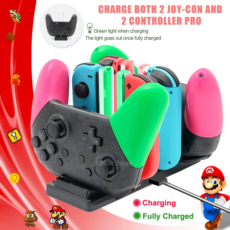 

6 in 1 Nintend Switch Fast Charger Stand LED Charging Dock Station for Nitendo Switch Nintendoswitch 4 Joy-con 2 Pro Controller