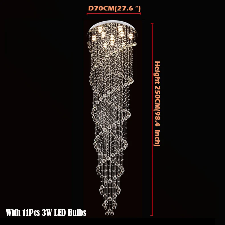 D70CM H250CM Современный минималистский светодиодный хрустальная длинная люстра двухэтажная вилла вращающаяся гостиная большая Подвесная лампа - Цвет абажура: D70CM H250CM