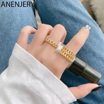 

ANENJERY Fashion Simple Design Gold Color Circle Chain Open Finger Ring for Women Jewelry 2020 Accessories S-R835