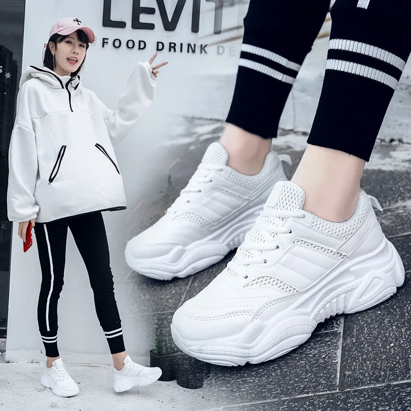 

2019 Spring New Style Casual Lace-up Sports Breathable Spell Mesh Versatile Low-cut Shoes Cute Mesh Shoes bear xie