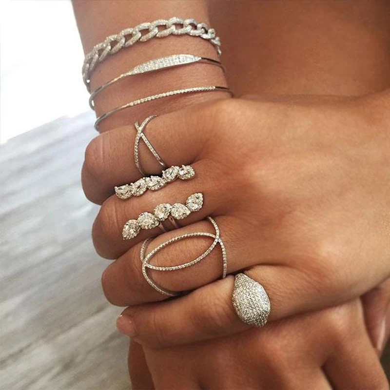 Обручальное серебряное кольцо для женщин с открытой регулировкой модные капли воды cz длинные полные, кольца на палец