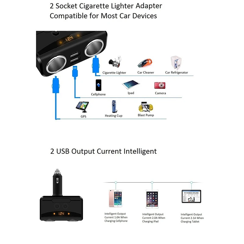 Hiyork автомобильный прикуриватель разветвитель двойной USB прикуриватель функция автомобильное зарядное устройство двойной USB адаптер Напряжение монитор