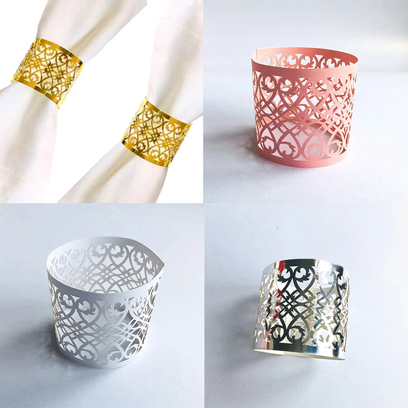 50pcs Serviette Rings Napkin Holder Laser Cut Paper Ring Decoration