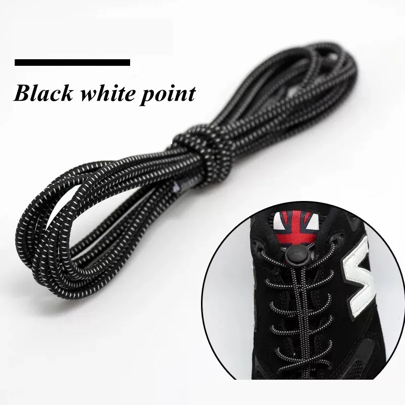 Black white point 1 пара эластичных шнурков для обуви, круглые шнурки без завязок для детей и взрослых, быстросохнущие шнурки, резиновые кроссовки, шнурки, 22 цвета - Цвет: Black white point