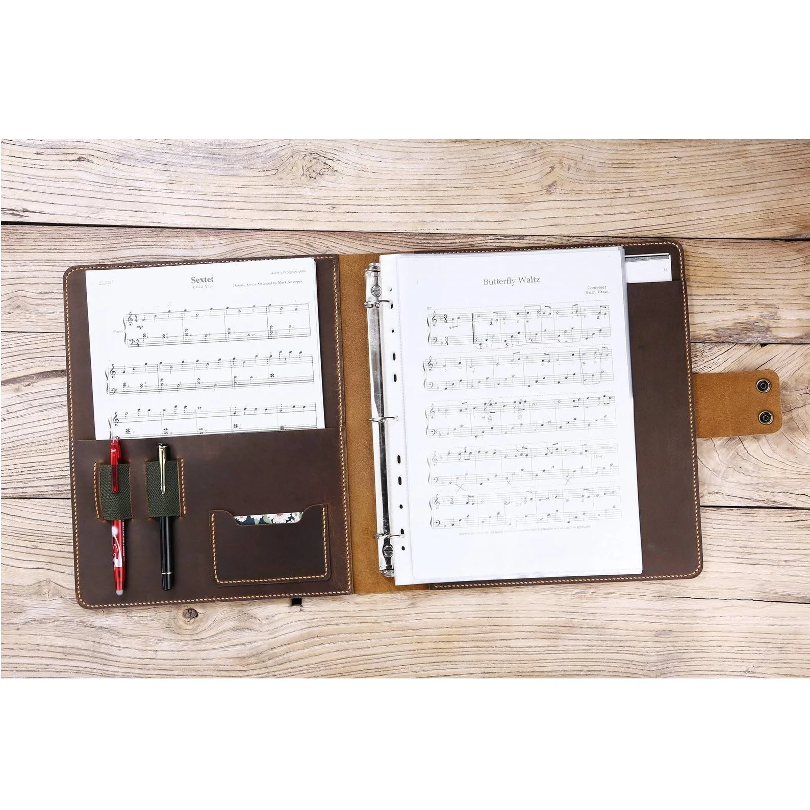 Personalized Vintage Leather Sheet Music Organizer Binder Cover