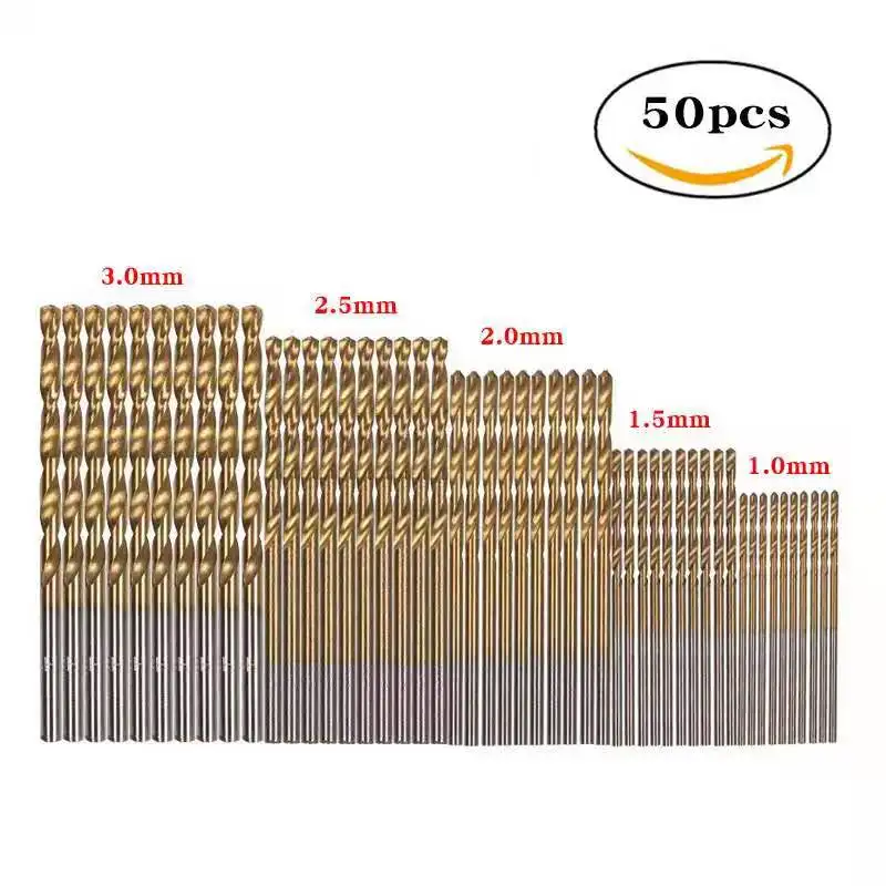 50Pcs Many Kinds Of High Speed Steel Titanium Coated Twist Drill Bit Straight Shank Bit Hand Drill