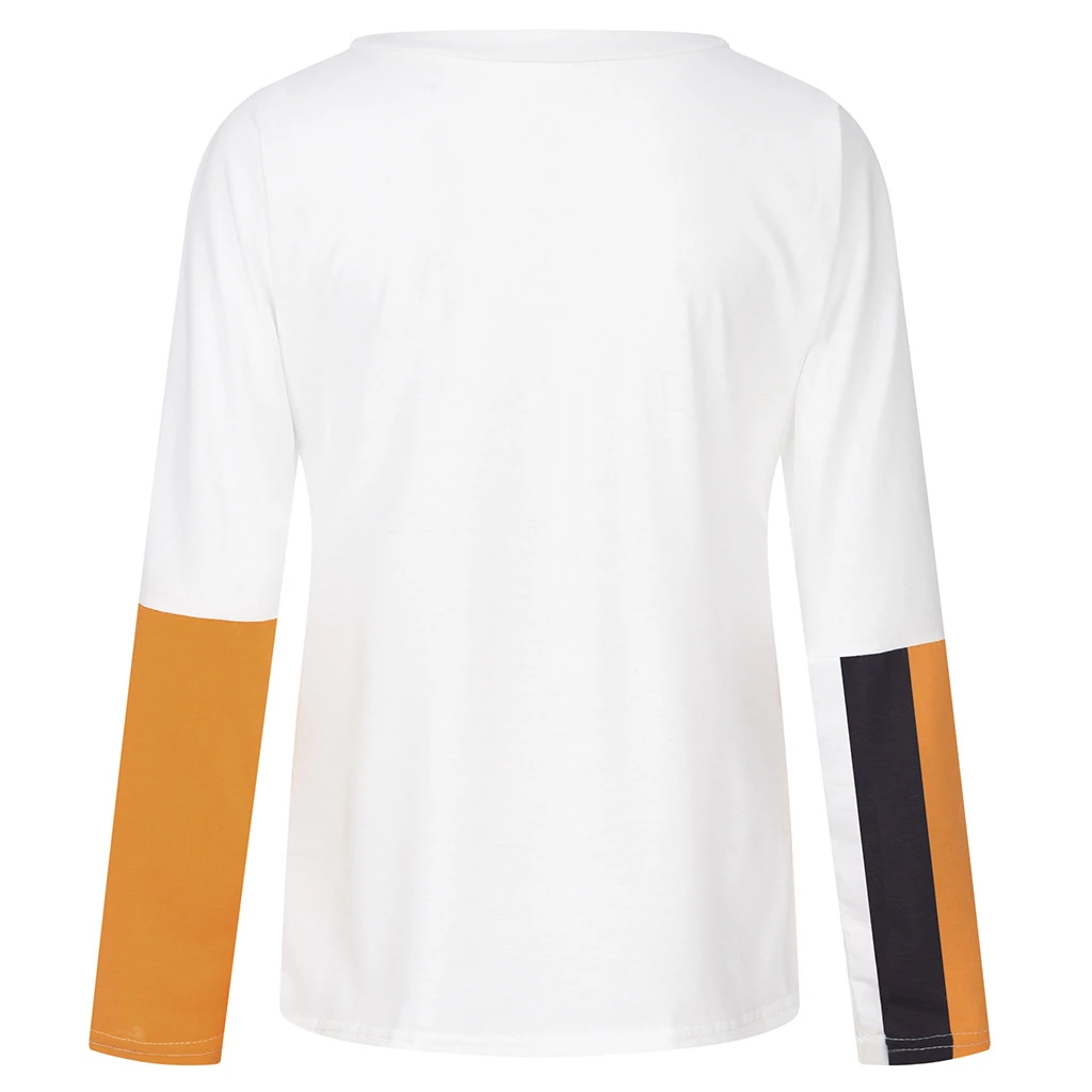 JAYCOSIN Fashion Blouse Casual Loose Round Neck Long Sleeve Color Matching Shirts Blouses Embroidery Casual Women Full Shirt 722