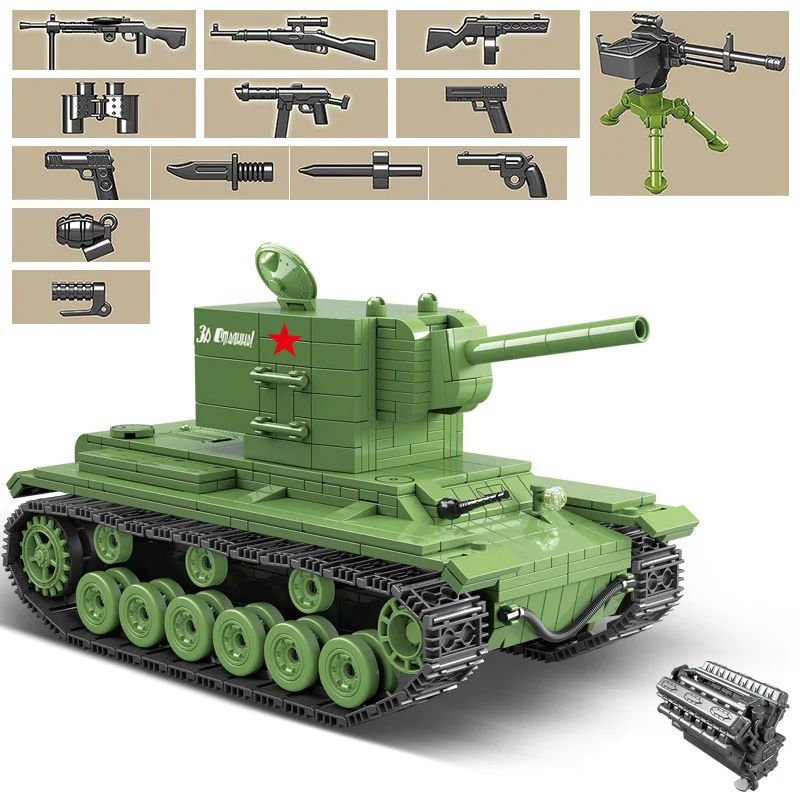

818PCS Military Soviet Russia KV 2 Tank Building Blocks Compatible Legoing City WW2 Soldier Police Weapon Bricks Toys for Boys