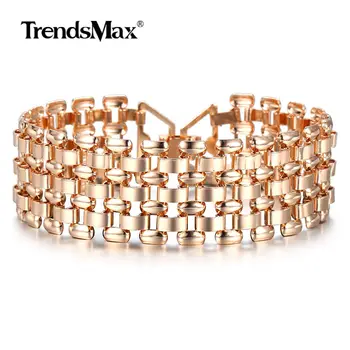 

Wide Bracelet 22mm 585 Rose Gold Vintage Bracelets & Bangles Watch Band Chain for Women Men Fashion Big Bracelet CB43